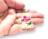 Polymer Clay Floral Sculpted Necklace - Pink and Yellow Flowers
