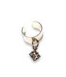Silver Ear Cuff - square white crystal