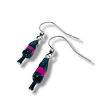 Tiny Lobster Buoy Earrings/ Nautical Earrings -Small Black with pink Stripe Buoy Janine Design