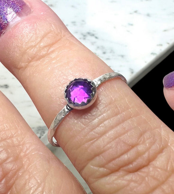 Amethyst Ring, Size 7 Sterling Ring, Stacking Ring - Janine Design