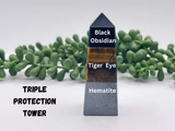 Meraki Gemstones - TRIPLE PROTECTION-Obsidian/Tiger Eye/Hematite Gemstone Tower - Janine Design