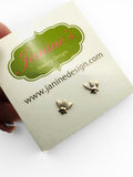 Tiny gold filled Bee studs on my designed CArd