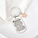Keychain with a tag reading 'To my Bestie' on a white background