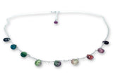 Necklace with multicolored tourmaline gemstones on a white background