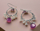Tourmaline and Pearl Hoop Tassle Earrings - Janine Design