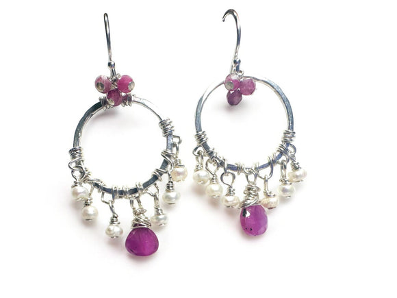 Tourmaline and Pearl Hoop Earrings - Janine Design