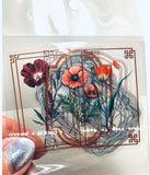 Transparent sticker with floral design held by a hand