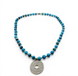 Turquoise Bohemian Necklace - Donut CZ Medallion