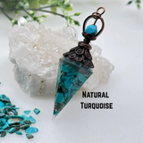 Meraki Gemstones - Turquoise Gemstone (Natural) Chips w/ Copper Resin Pendulum 