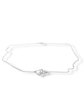 Silver bracelet with a heart-shaped clasp on a white background