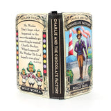 Book-shaped wallet with 'Charlie and the Chocolate Factory' design on a white background