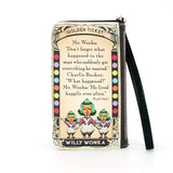 Wristlet with Willy Wonka quote and character design on a white background