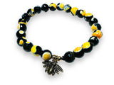black and yellow Agate Bee Bracelets -agate with plated bee charm