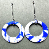 Polymer Clay Earrings/ Affordable Gifts - blue and white hoops