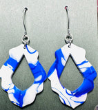 Polymer Clay Earrings/ blue and white marquise earrings