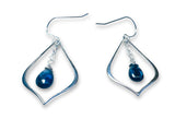 Silver earrings with blue kyanite gemstones on a white background