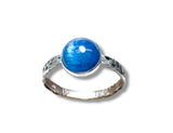 Kyanite Hammered Band Ring, Silver Band Ring with blue stone set in the center