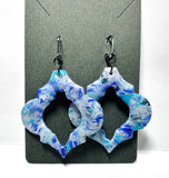 Polymer Clay Earrings/ Affordable Gifts -blue marble design Marrakech shape 