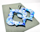 Polymer Clay Earrings/ Affordable Gifts - blue marble design Marrakech shape