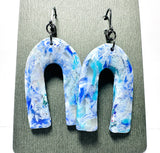 Polymer Clay Earrings/ Affordable Gifts - blue marble design horseshoe shape