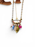 close up of multi gemstone necklace