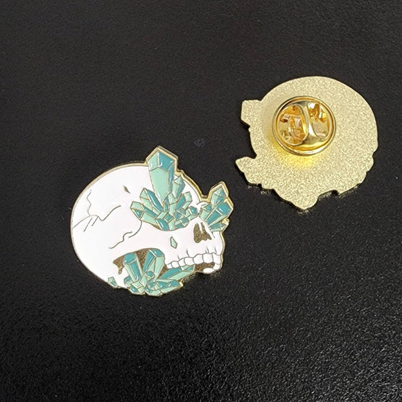 Skeleton and Green Crystal Clusters Enamel Pin - Janine Design