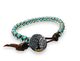 Woven “Goddess” Bracelets/ Leather Bracelets/ Button Bracelets/ goddess_Light_blue_Beads