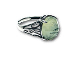 rutilated green Gemstone Adjustable sterling Filigree Ring side view
