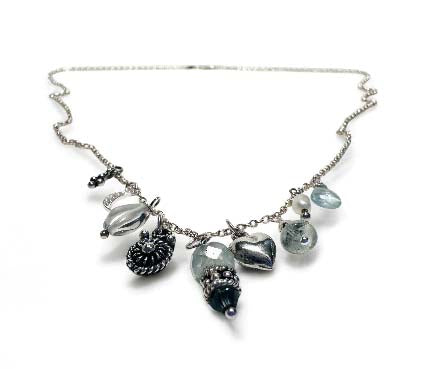 Gemstone Charm Necklace/Silver Charm Necklace/March Birthstone - Janine Design