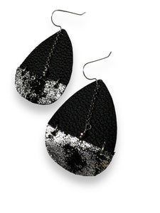 Leather Teardrop Earrings, Brown and Black leather Earrings, Feather Earrings - Janine Design
