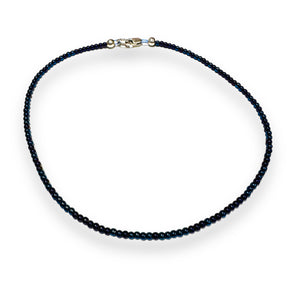 Blue Beaded Anklet/Hematite Anklet-XL anklet - Janine Design