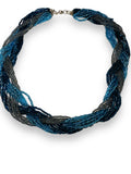 Braided Two Tone Necklace, Knot Necklace, Beaded Knot Necklace, Blue Necklace, Zoom Necklace