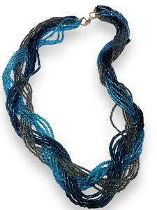 Braided Two Tone Necklace, Knot Necklace, Beaded Knot Necklace, Blue Necklace, Zoom Necklace