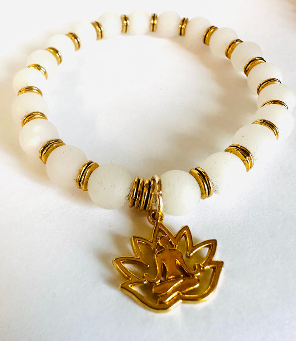 Gemstone Stretch Bracelet- White - Janine Design
