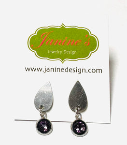 Steel Teardrop Purple Crystal Earrings