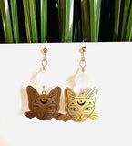 Brass Cat Gemstone Earrings/kitty Earrings /Natural Gemstone