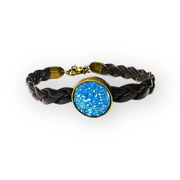 Blue “Druzy” Resin Bracelet, Leather Bracelet - Janine Design