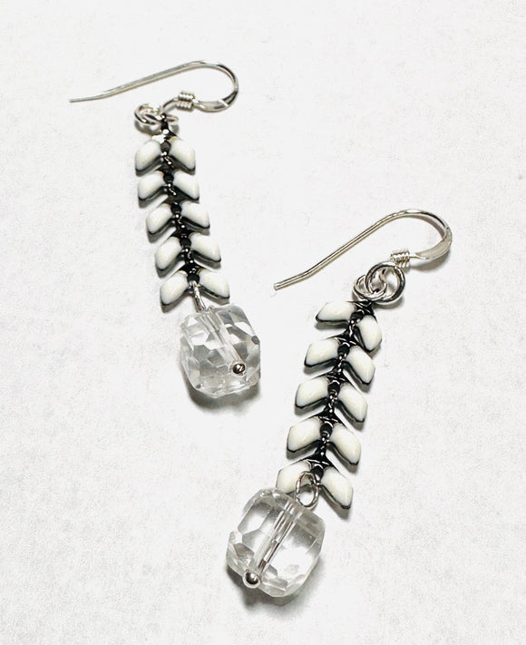 Crystal Square Crystal Drop Chevron Earrings, White and Clear Earrings