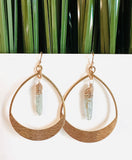Brass Hoop Gemstone Earrings/Teardrop Earrings /Natural gemstone/Green and gold
