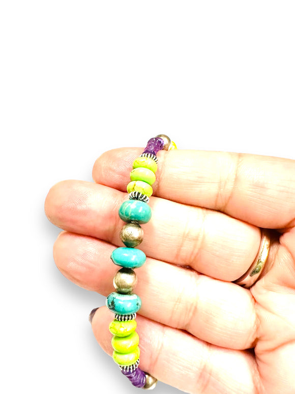 Beaded Amethyst, Turquoise and Agate Bracelet - Janine Design