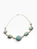 Janine Design statement necklace featuring oval blue-green stones and petite pearls on a delicate gold-tone chain.