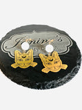 Brass Cat Gemstone Earrings/kitty Earrings /Natural Gemstone - Janine Design