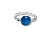 Kyanite Hammered Band Ring, Silver Band Ring with blue stone set in the center