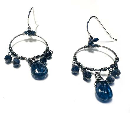 Kyanite Hoop Tassel Earrings - Janine Design