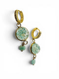 Larimar and real flower dangle hoop earrings