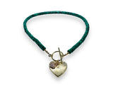 Gemstone Charm Necklace -simulated malachite beads and heart charm necklace