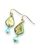 Polymer Clay Earrings/ teardrop metallic charms with amazonite gem srop