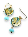 Polymer Clay Earrings/ Affordable Gifts - metallic disks with amazonite gems