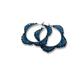 ocean  blue beaded hoop earrings on a white background