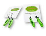 Polymer Clay Earrings/ Affordable Gifts - peas in a pod clay shape in greens